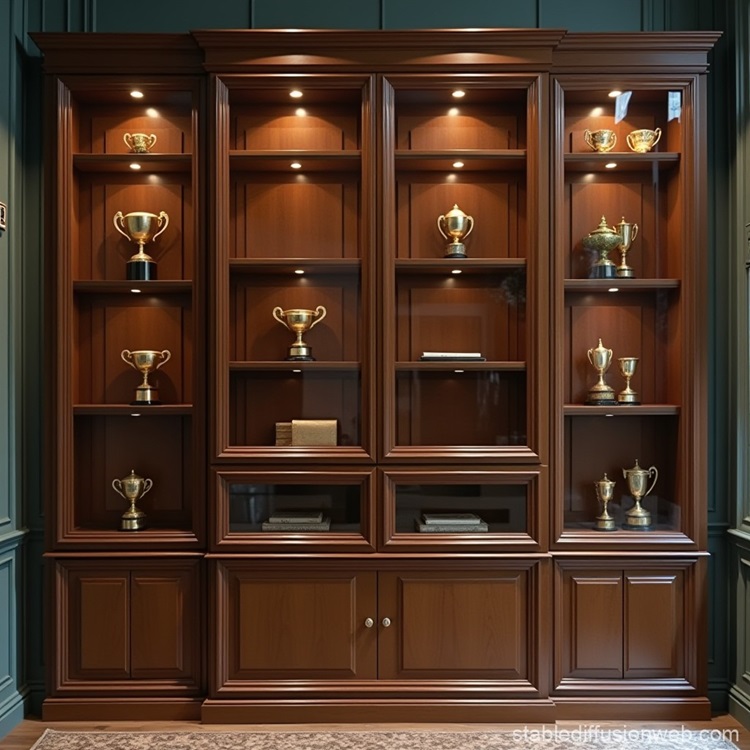 dark wood trophy cabinet